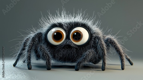 Fluffy spider with large eyes.