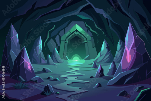 Dark Cave Entrance Glowing with Mystery vector illustration