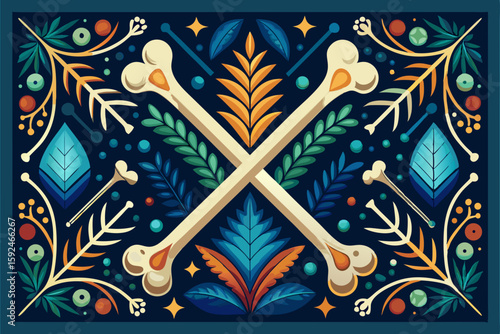 Stylized Bone Patterns in Dark Background vector illustration