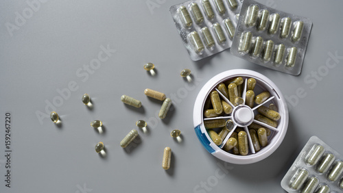 Εκτύπωση καμβά Exploring daily wellness with an array of herbal supplements and vitamins on a s