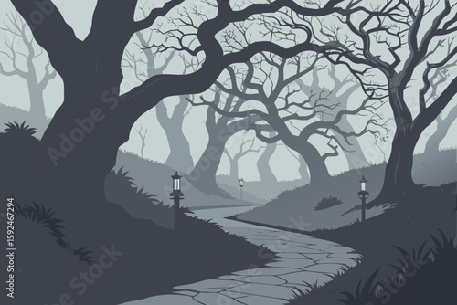 Haunted Forest Candlelit Path vector illustration