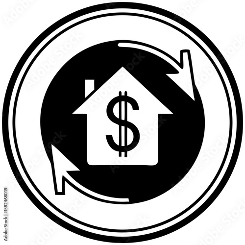 Home refinancing symbol with dollar sign and circular arrows  