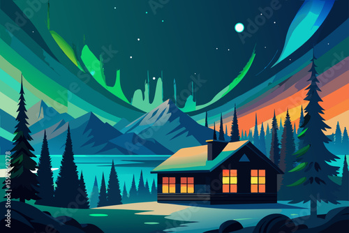 Northern Lights in Spooky Halloween Palette vector illustration