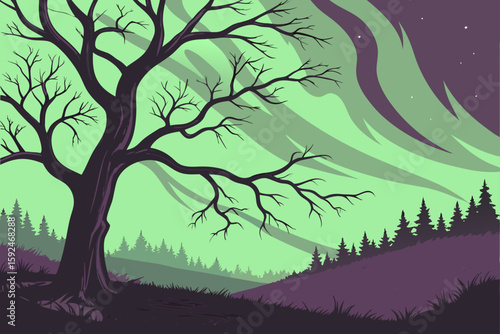 Spooky Halloween Colors in Northern Lights vector illustration