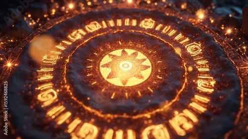 Wallpaper Mural Glowing Ancient Symbol on Rocky Ground with Sparkles Close-up Torontodigital.ca