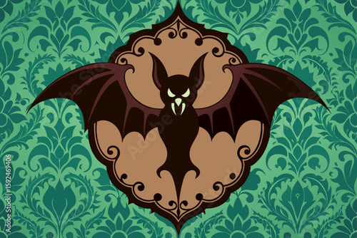 Vintage Wallpaper with Bat Silhouette vector illustration