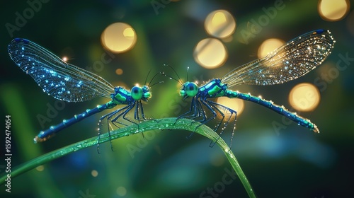 Wallpaper Mural Two iridescent dragonflies perched on a blade of grass. Torontodigital.ca