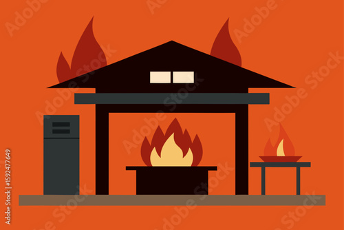 fireplace with burning logs