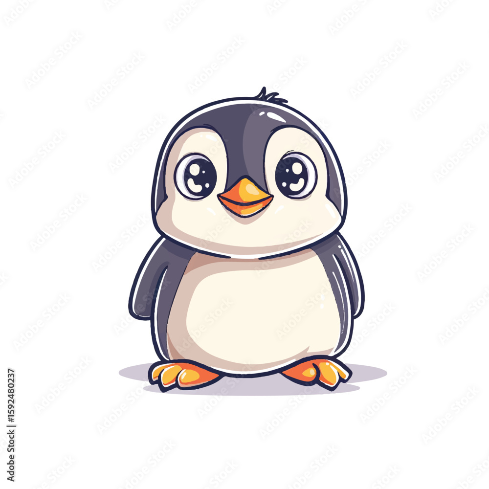 Obraz premium Adorable Cartoon Penguin with Large Eyes and Orange Feet