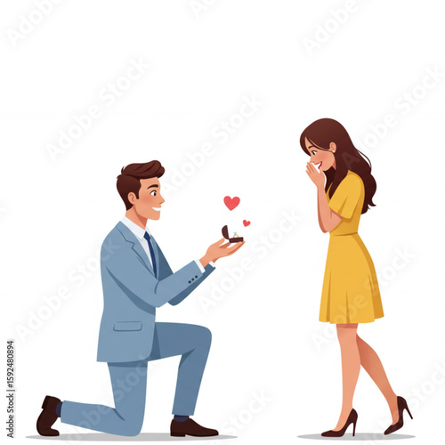 A man proposing marriage with a ring to a woman in an embrace representing love, romance, and relationship, creating a heartfelt scene.
