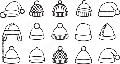Knitted Beanie and Santa Hat Outline Collection