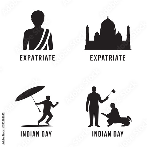 Indian Expatriate & Culture Silhouette Vector Temple & Daily Life