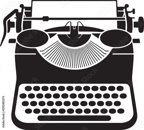 Vintage typewriter with paper in a classic black silhouette