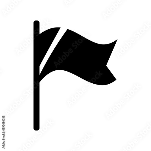 Black icon of waving flag for national or ceremonial theme with transparent background  