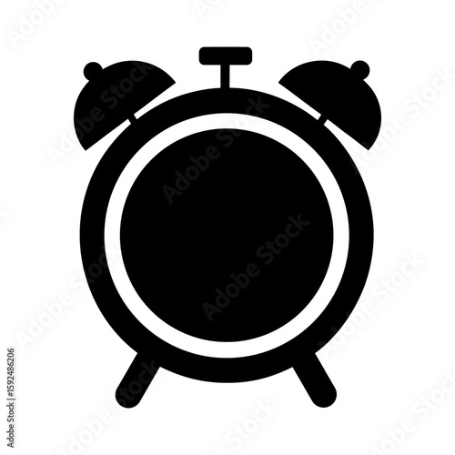 Black alarm clock icon silhouette for punctuality or morning routine with transparent background  