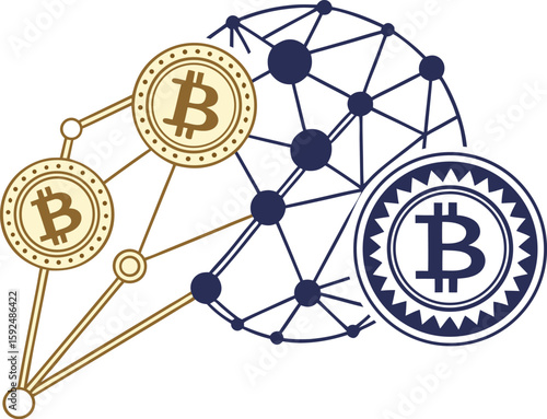 Blockchain and cryptocurrency theme with digital coins and network nodes, node lines, and a futuristic glass-morphism style for a sleek