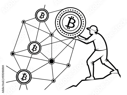 Blockchain and cryptocurrency theme with digital coins and network nodes, node lines, and a futuristic glass-morphism style for a sleek