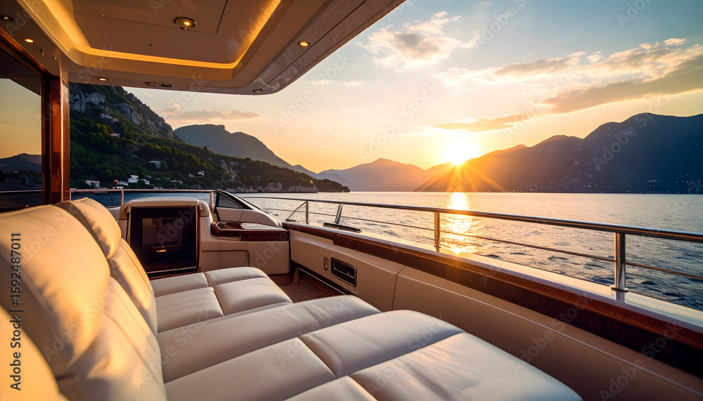 Fototapeta premium Luxury Yacht Sunset Cruise Mediterranean Sea