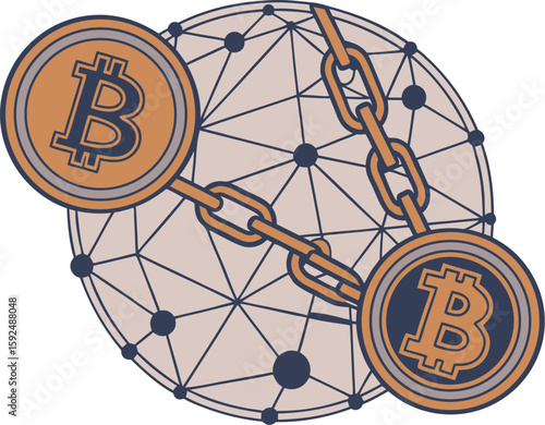 Blockchain and cryptocurrency theme with digital coins and network nodes, node lines, and a futuristic glass-morphism style for a sleek