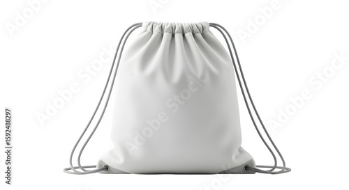 White drawstring bag mockup for sports, gym, or promotional use isolated on transparent background