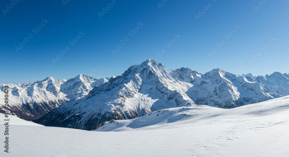 Majestic snow-covered mountains under a clear blue sky Majestic snow-covered mountains under a clear blue sky