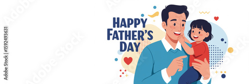 Father's Day design features a man holding his child, perfect for creating greeting cards, posters, or social media graphics.