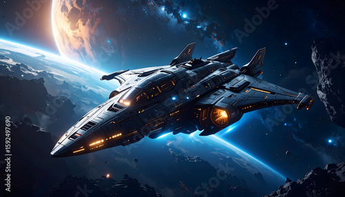 Wallpaper Mural Pixel Art Spaceship Flying Over a Planet in Space Torontodigital.ca