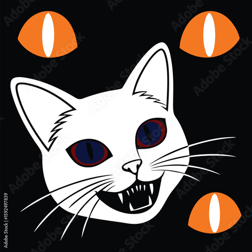 White cat face with piercing blue eyes and orange eyes