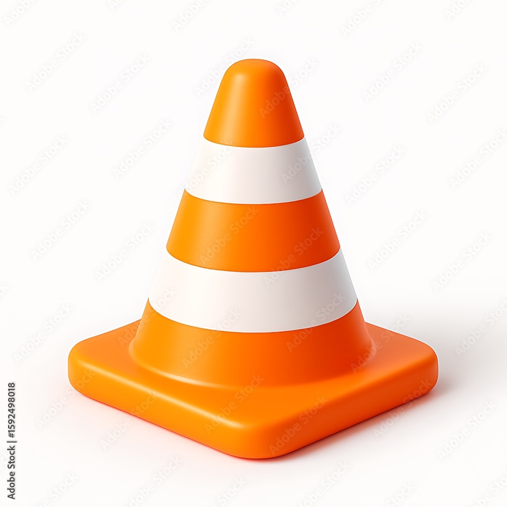 Bright orange traffic cone with white reflective stripes Bright orange traffic cone with white reflective stripes