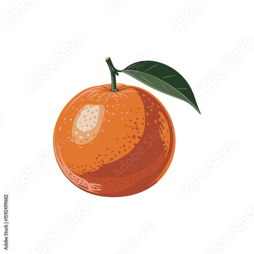 ripe orange with a green leaf