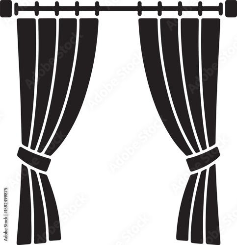Elegant black silhouette of parted curtains tied with decorative bands