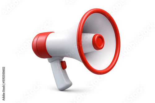 3d rendering of a white and red megaphone isolated on transparent background