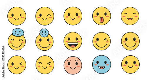 Collection of Various Smiling Emoji Faces with Different Expressions