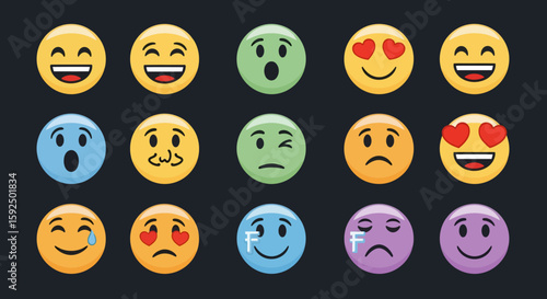 Collection of Colorful Emoji Faces Expressing Various Emotions
