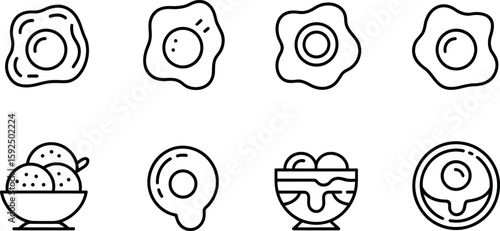 Vector food icons: fried eggs and ice cream bowls