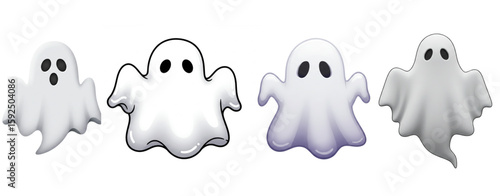 Cute spectral characters floats playfully, perfect for Halloween decorations, spooky season event invites, and festive graphic designs.