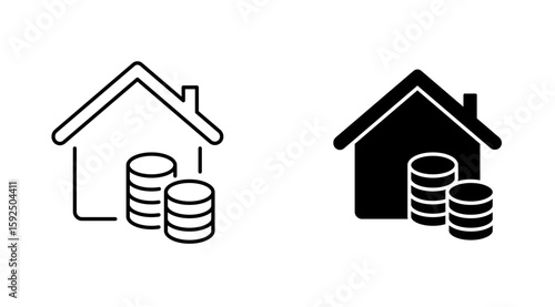 House and coin stacks icon
