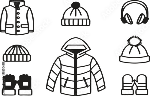 Winter clothing icons set silhouette
