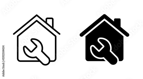 House and wrench icon. Property maintenance and repair symbol