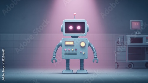 Wallpaper Mural A charming robot, bathed in a warm, soft pink light, exudes an air of futuristic efficiency. Its detailed design hints at advanced technology and modern innovation. Torontodigital.ca