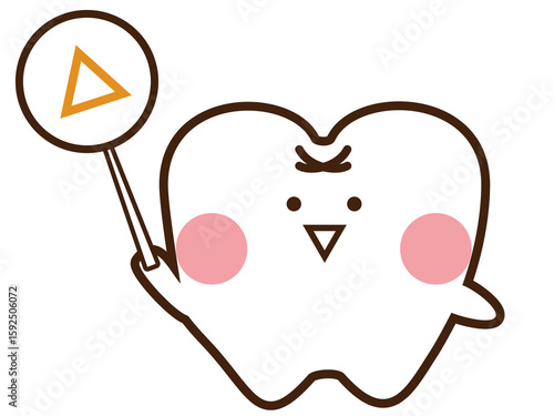三角を持っているかわいい歯のマスコットキャラクター