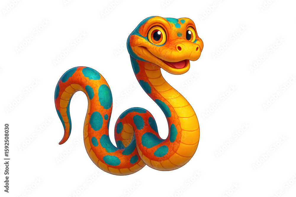 Fototapeta premium Cartoon snake smiling with transparent background
