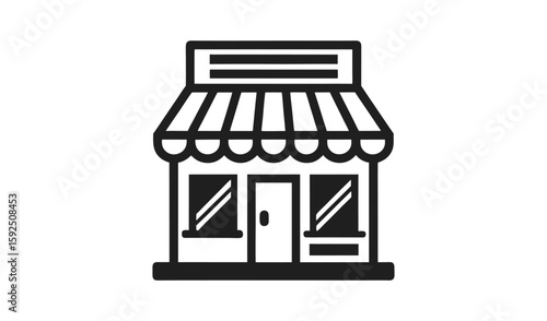 Simple black and white icon of a storefront building