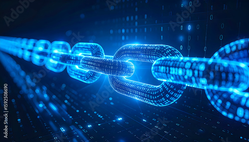 Glowing Blue Digital Chain Abstract Technology Background