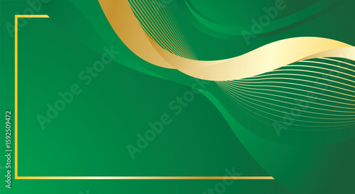 Abstract green gold luxury wave background for certificate, charter and award