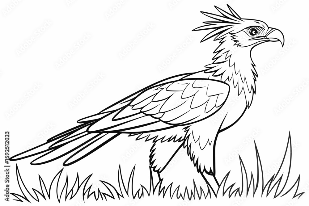 Naklejka premium coloring page line art the secretary bird black vector