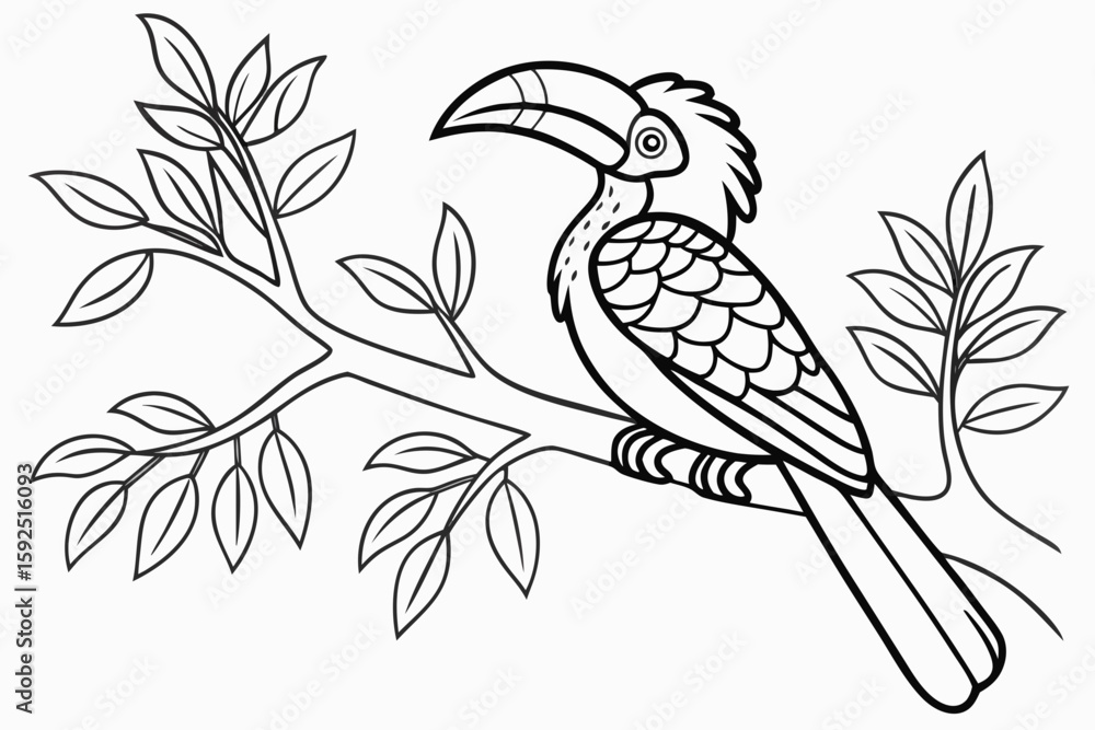 Naklejka premium coloring page line art the hornbill black vector