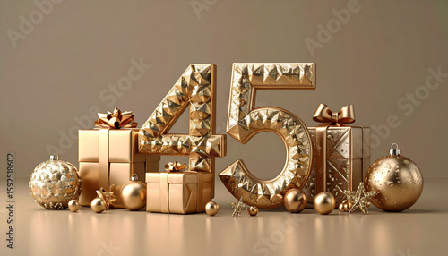 Golden Number 45 Anniversary Celebration with Gifts and Ornaments