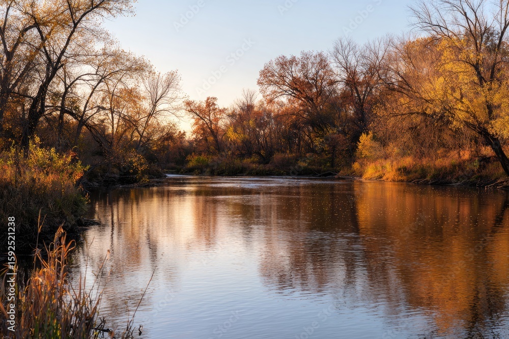 Fototapeta premium Autumn river scene at sunset