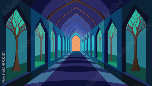 corridor with columns and light landscape